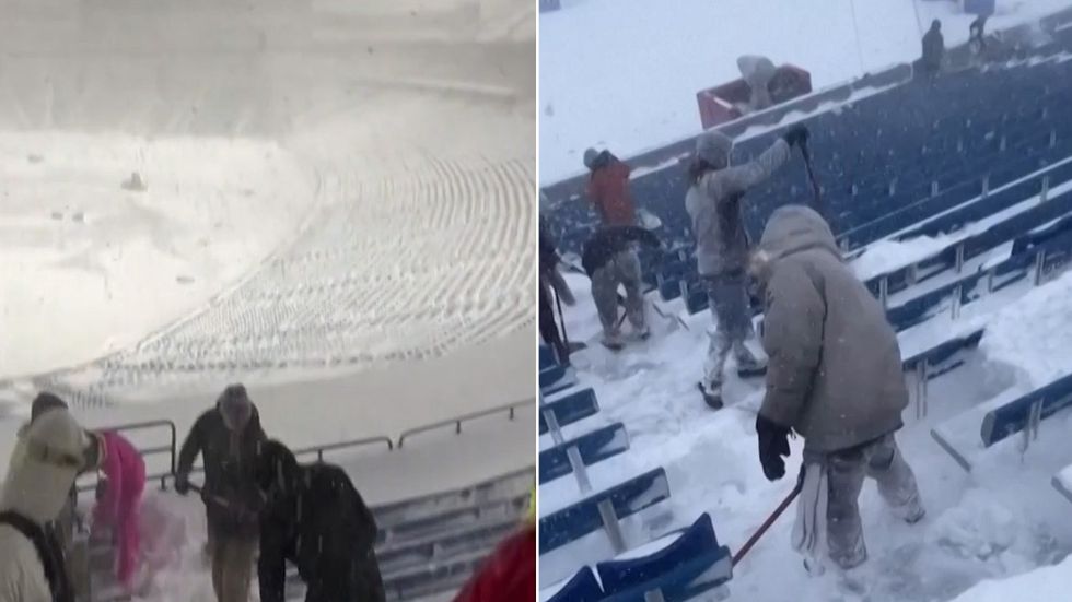 Fans sweep snow in New York