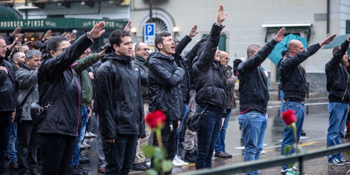 NextImg:Neo-fascists raise Nazi salute during shocking rally marking death of dictator Benito Mussolini