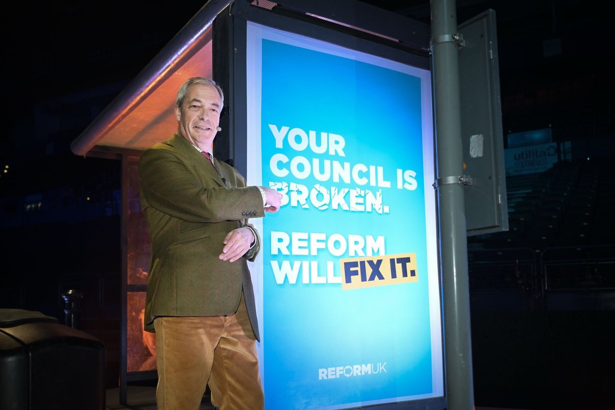 Farage and Reform bus stop