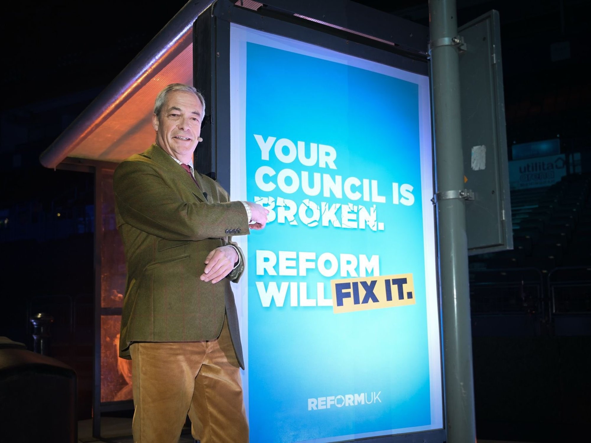 Farage and Reform bus stop