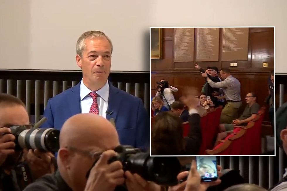 Farage speech/Protester being dragged out