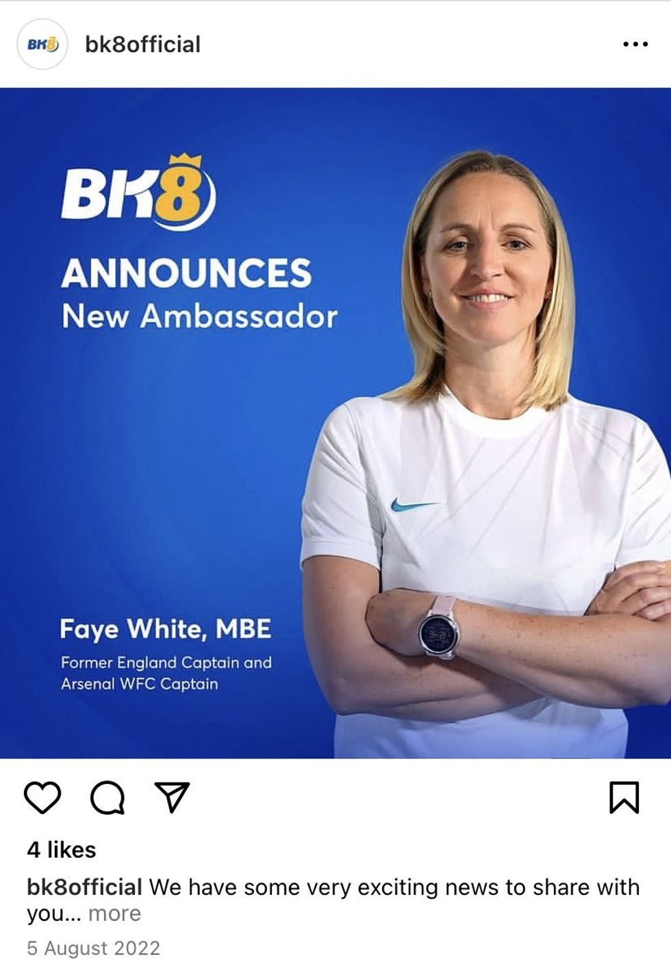 Faye White, former England captain, brand ambassador for BK8