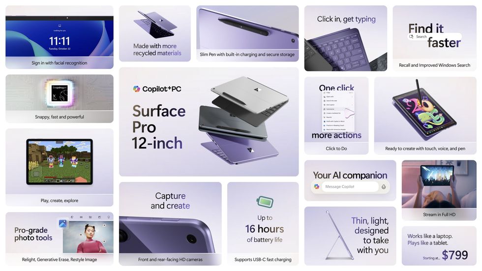 feature sheet showing all of the new features built into Surface Pro 12