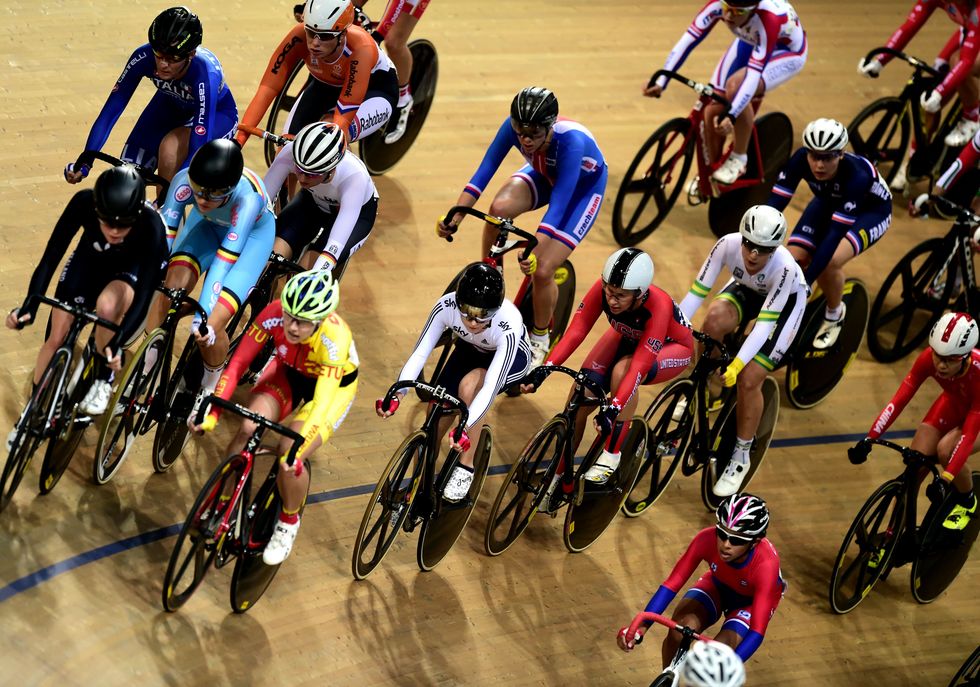 Female cyclists racing
