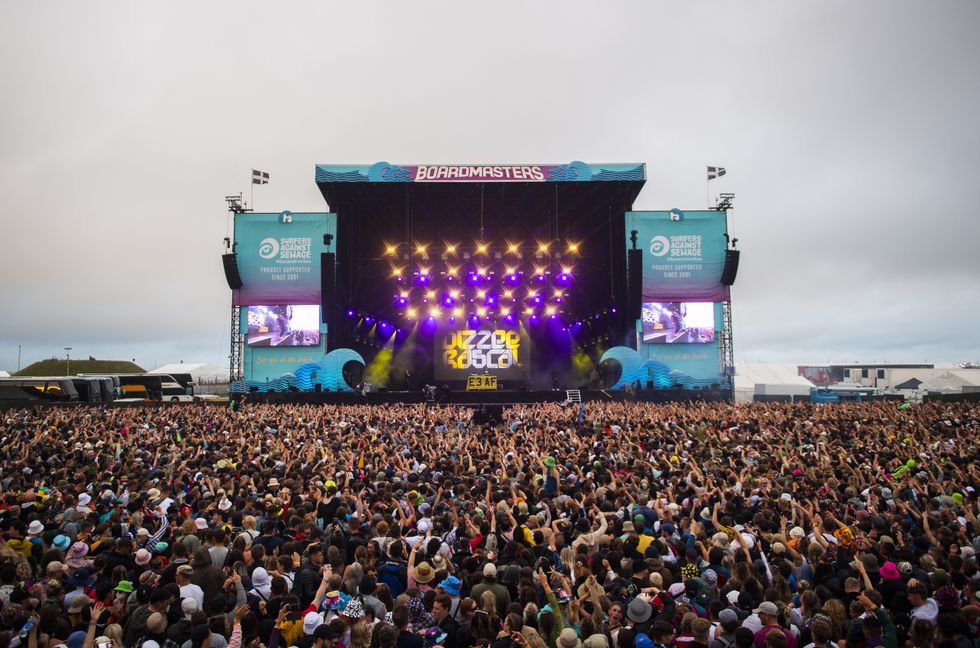 Festival goers watching Dizzee Rascal during the Boardmasters music and surfing festival in Cornwall.