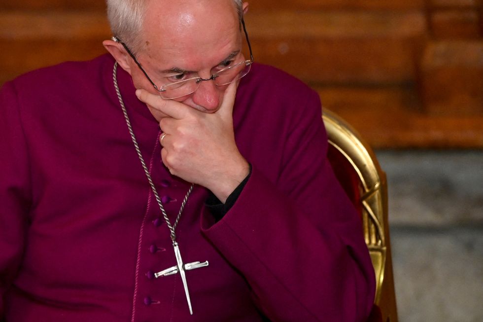 FILE PHOTO: Archbishop of Canterbury Justin Welby attends the annual Lord Mayor's Banquet at Guildhall, in London, Britain November 28, 2022. REUTERS/Toby Melville/File Photo