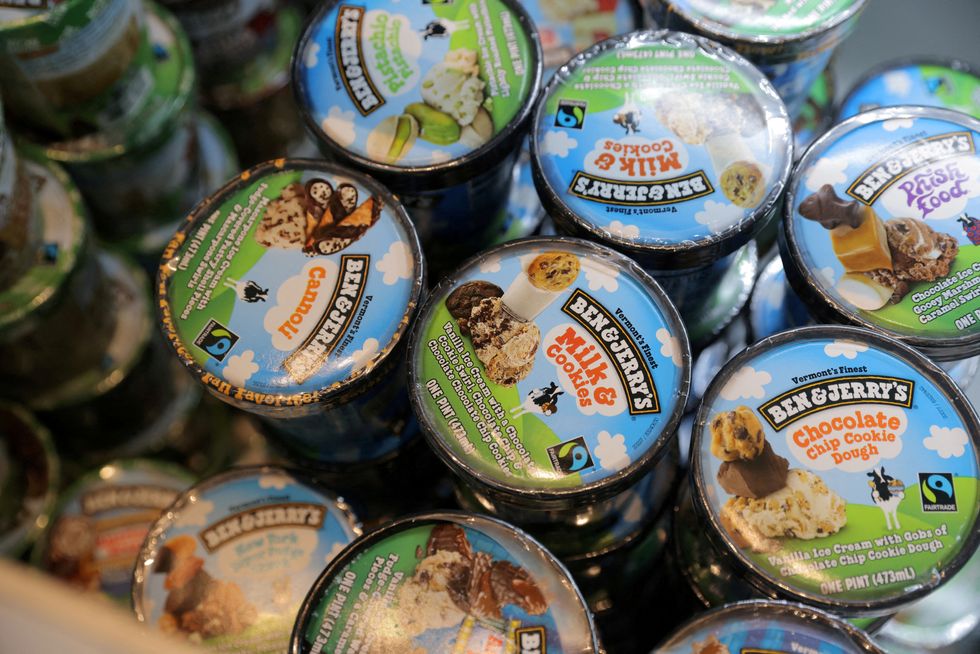 FILE PHOTO: Ben & Jerry's, a brand of Unilever, is seen on display in a store in Manhattan, New York City, U.S., March 24, 2022. REUTERS/Andrew Kelly/File Photo