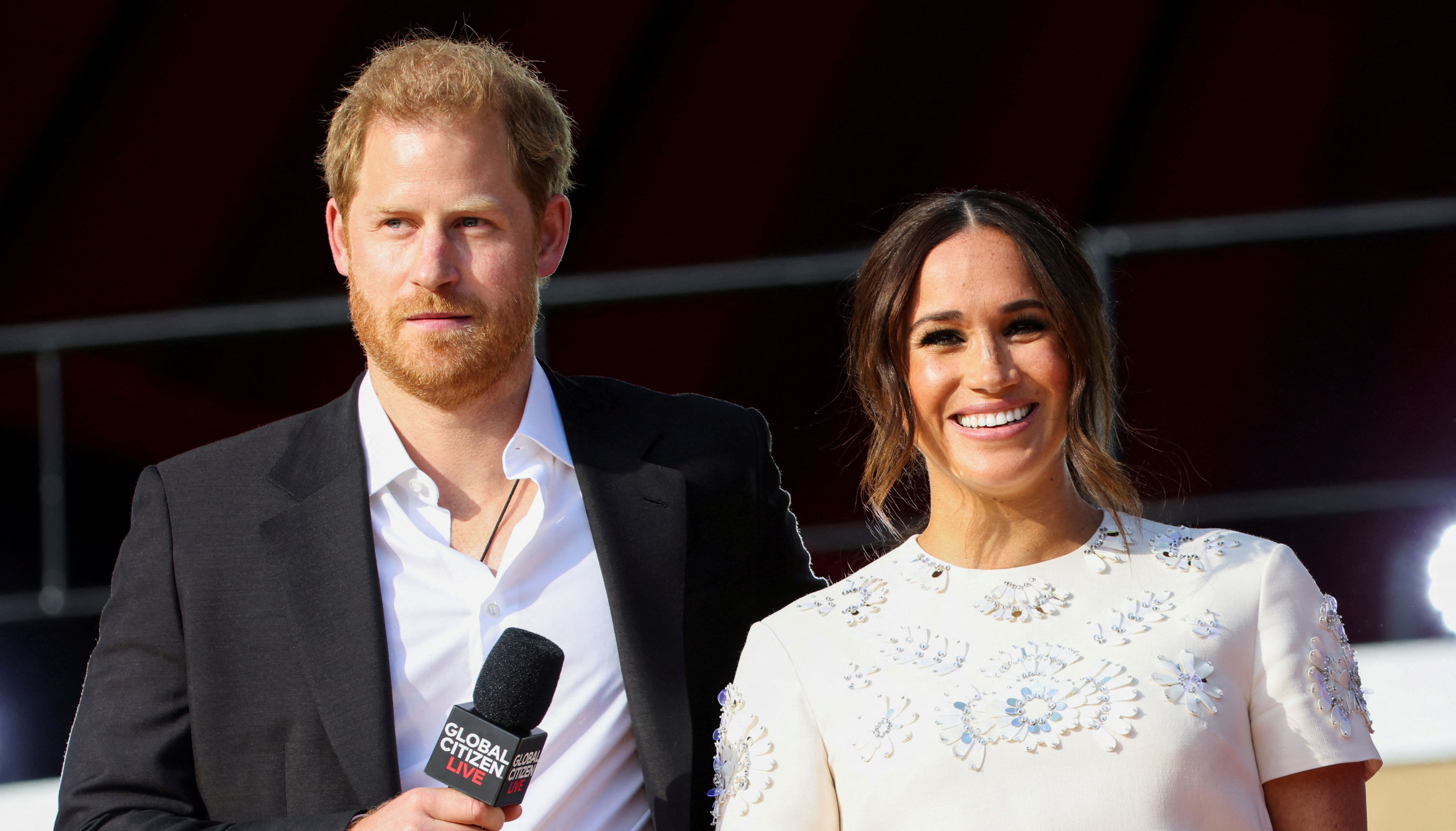 FILE PHOTO: Britain's Prince Harry and Meghan Markle appear onstage at the 2021 Global Citizen Live concert at Central Park in New York, U.S., September 25, 2021. REUTERS/Caitlin Ochs/File Photo