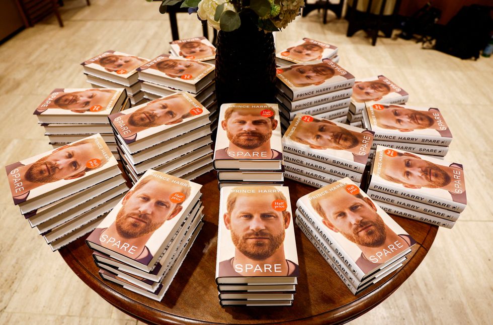 FILE PHOTO: Copies of Britain's Prince Harry's autobiography 'Spare' are displayed at Waterstones bookstore, in London, Britain January 10, 2023. REUTERS/Peter Nicholls/File Photo