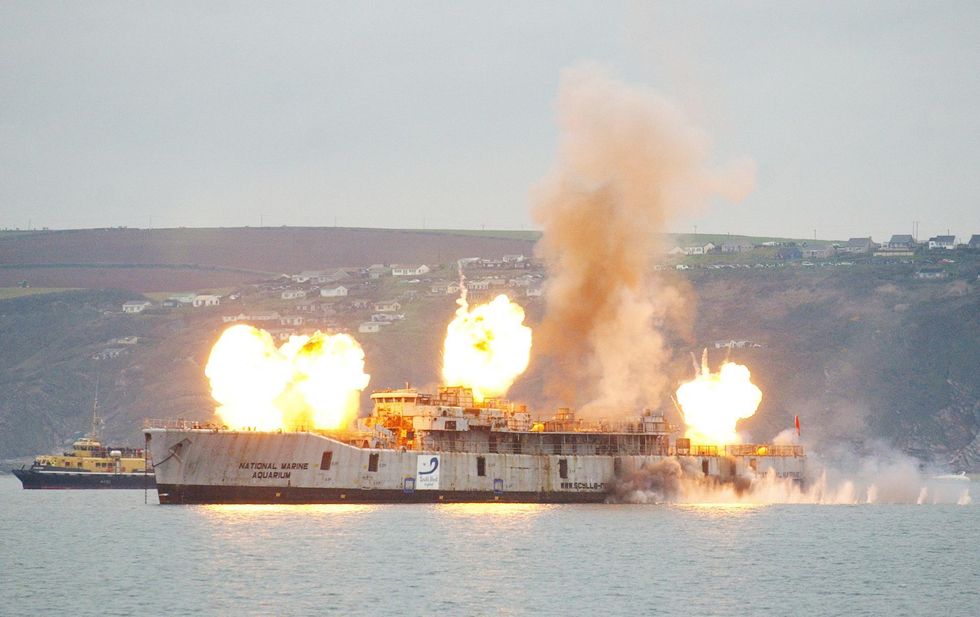 File photo dated 27/03/04 of HMS Scylla being being sunk off Whitsand Bay, Cornwall.