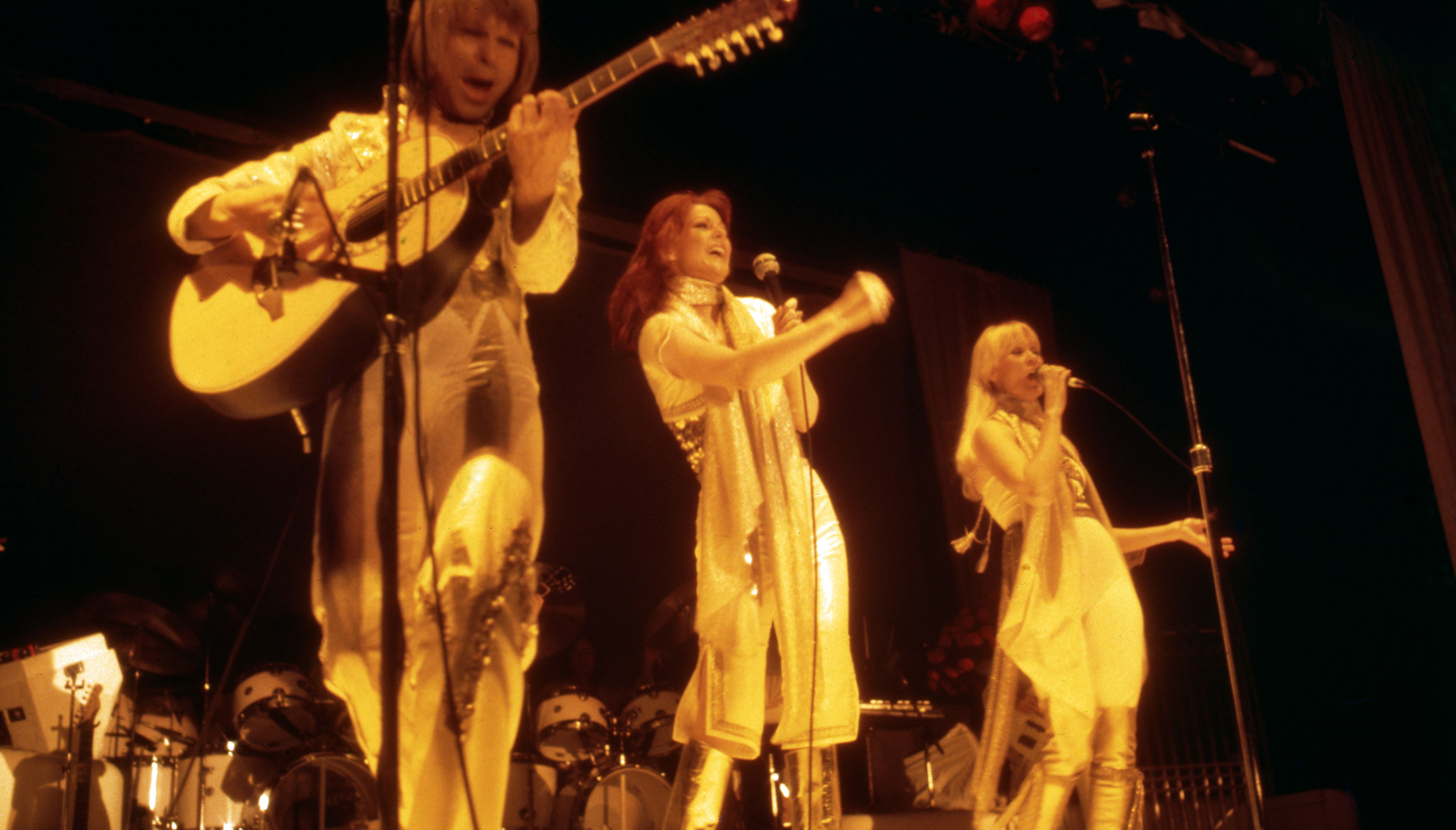 File photo dated 29/01/77 of Swedish pop veterans Abba, (left to right) Bjorn Ulvaeus, Anni-Fryd Lyngstad and Agnetha Faltskog performing at the Royal Albert Hall. Abba are joining video-sharing app TikTok. Issue date: Monday August 30, 2021.
