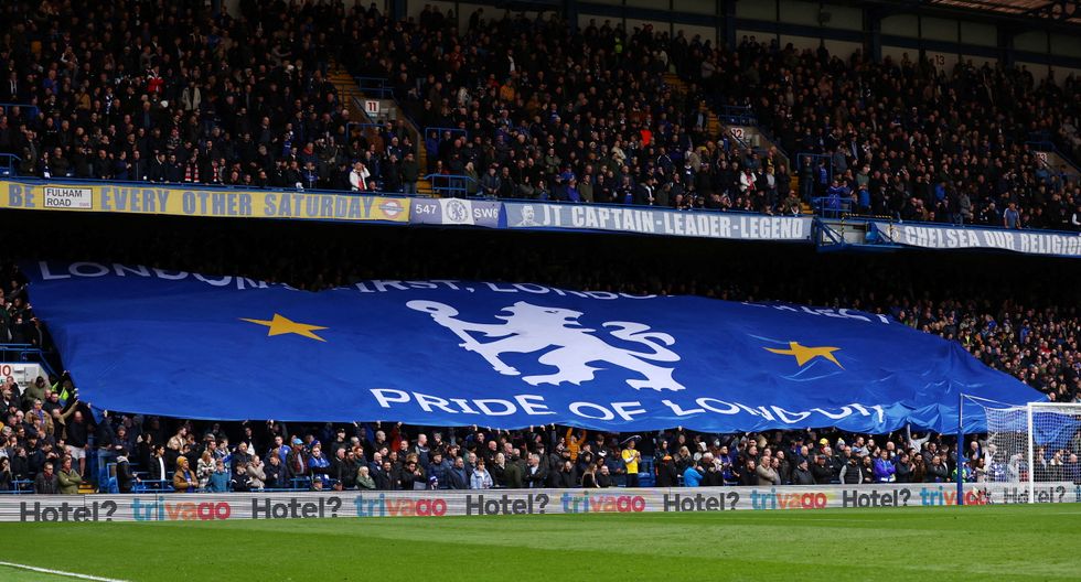 FILE PHOTO: Soccer Football - Premier League - Chelsea v Newcastle United - Stamford Bridge, London, Britain - March 13, 2022 General view of a Chelsea banner inside the stadium before the match REUTERS/David Klein EDITORIAL USE ONLY. No use with unauthorized audio, video, data, fixture lists, club/league logos or 'live' services. Online in-match use limited to 75 images, no video emulation. No use in betting, games or single club /league/player publications.  Please contact your account representative for further details./File Photo