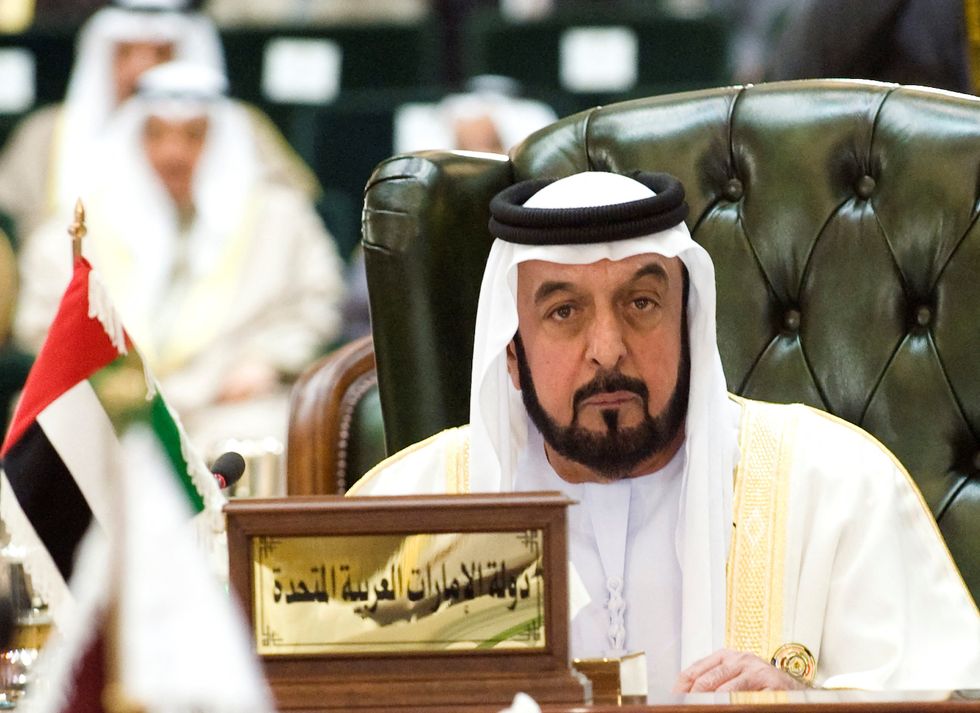 FILE PHOTO: United Arab Emirates President Sheikh Khalifa bin Zayed al-Nahyan listens to closing remarks during the closing ceremony of the Gulf Cooperation Council (GCC) summit in Kuwait's Bayan Palace December 15, 2009. REUTERS/Stephanie McGehee/File Photo