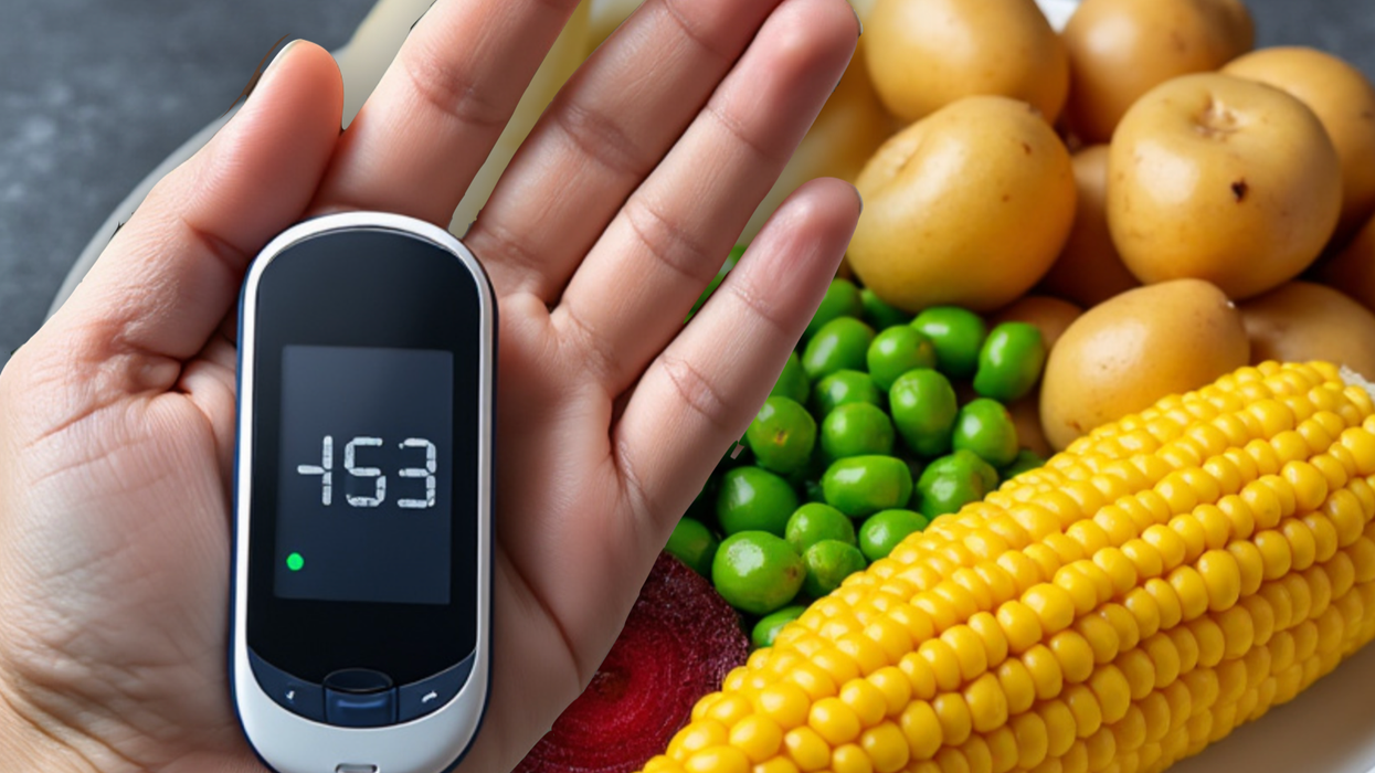 Finger prick test next to starchy vegetables