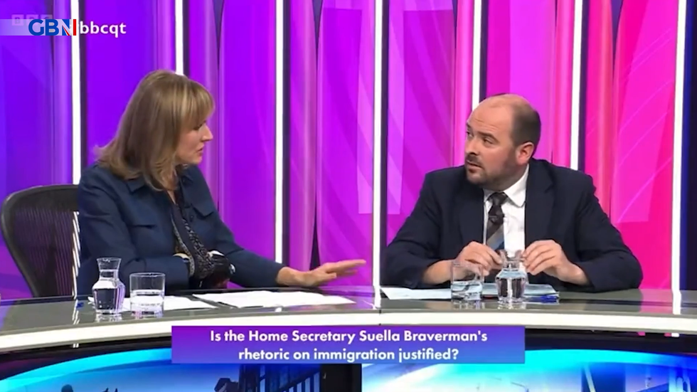Fiona Bruce and Richard Holden appear on BBC Question Time