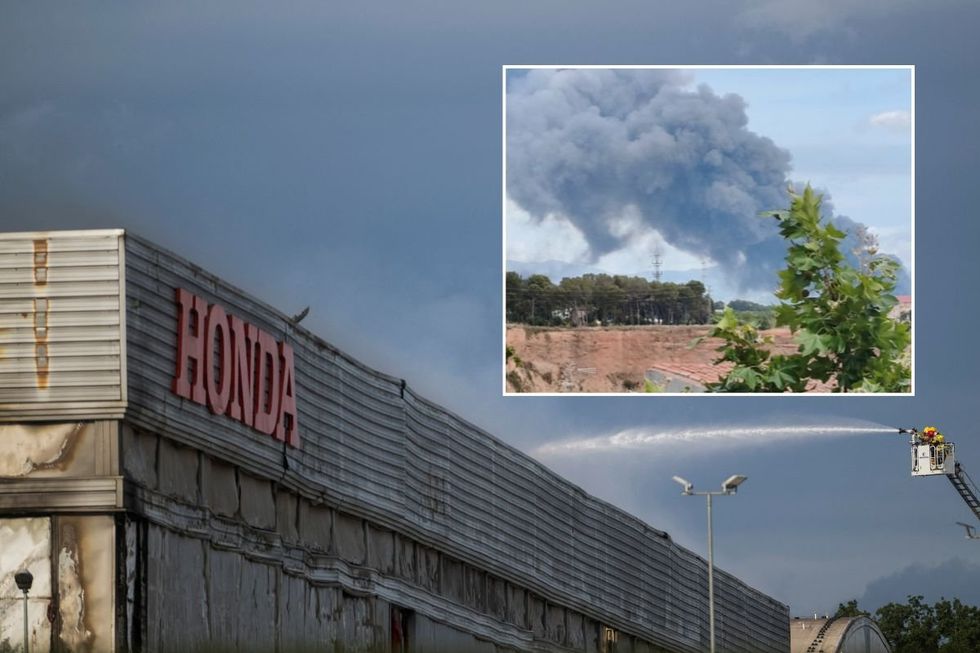 Fire at a motorcycle production plant belonging to Japan's Honda, in Santa Perpetua de Mogoda, near Barcelona, Spain