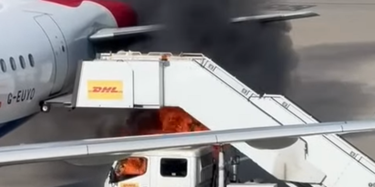 NextImg:British Airways plane engulfed in flames as stairs catch fire at Heathrow