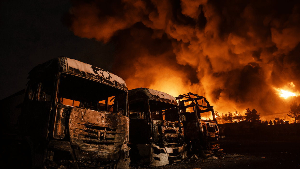 Fire breaks out at the Shahran oil depot after US and Israeli attacks, leaving numerous fuel tankers and vehicles in the area unusable in Tehran, Iran on March 8, 2026.