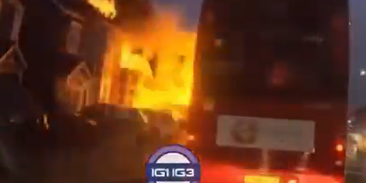 NextImg:Ilford fire: 'Explosion' leaves two people hospitalised as 60 firefighters rush to scene