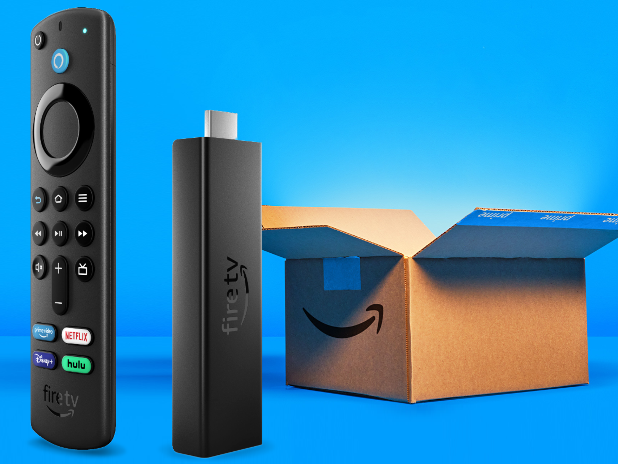 fire tv stick 4k with an amazon shipping box in the background to show that it's Prime Day sale