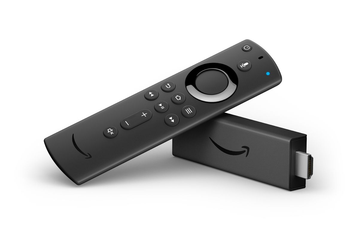 fire tv stick pictured lying on its side