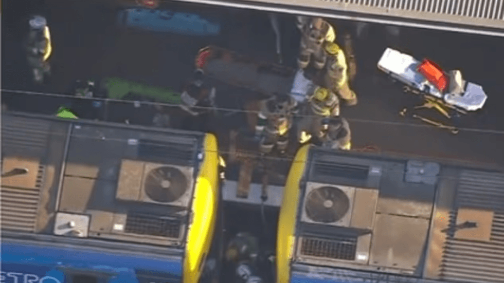 Firefighters at North Melbourne Railway Station