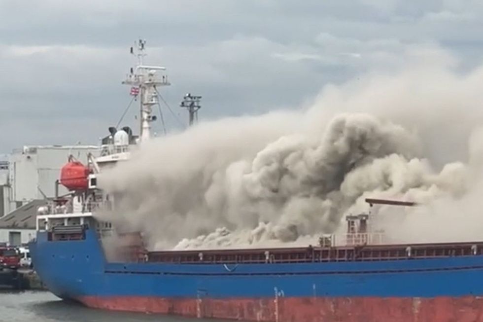 Firefighters rush to tackle ship blaze as billows of smoke soar over Humber