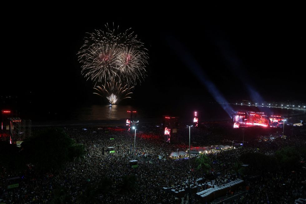 Fireworks are seen at the end of Lady Gaga's open concert, in Copacabana beach in Rio de Janeiro