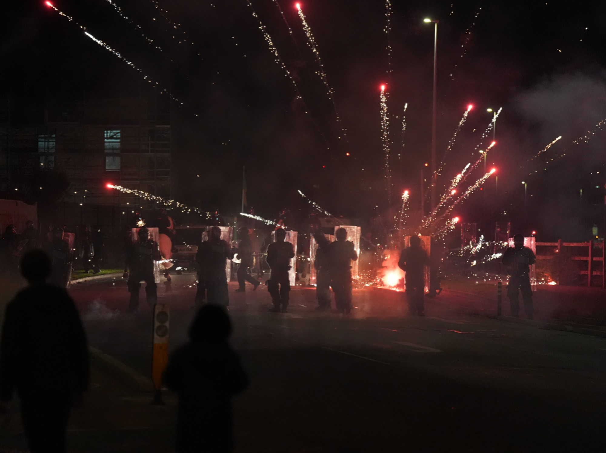 Fireworks were thrown at police