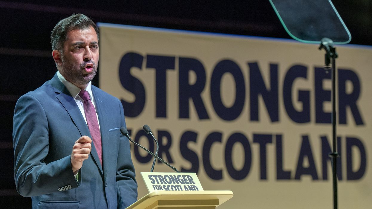 First Minister Humza Yousaf speaking at the SNP independence convention at Caird Hall in Dundee