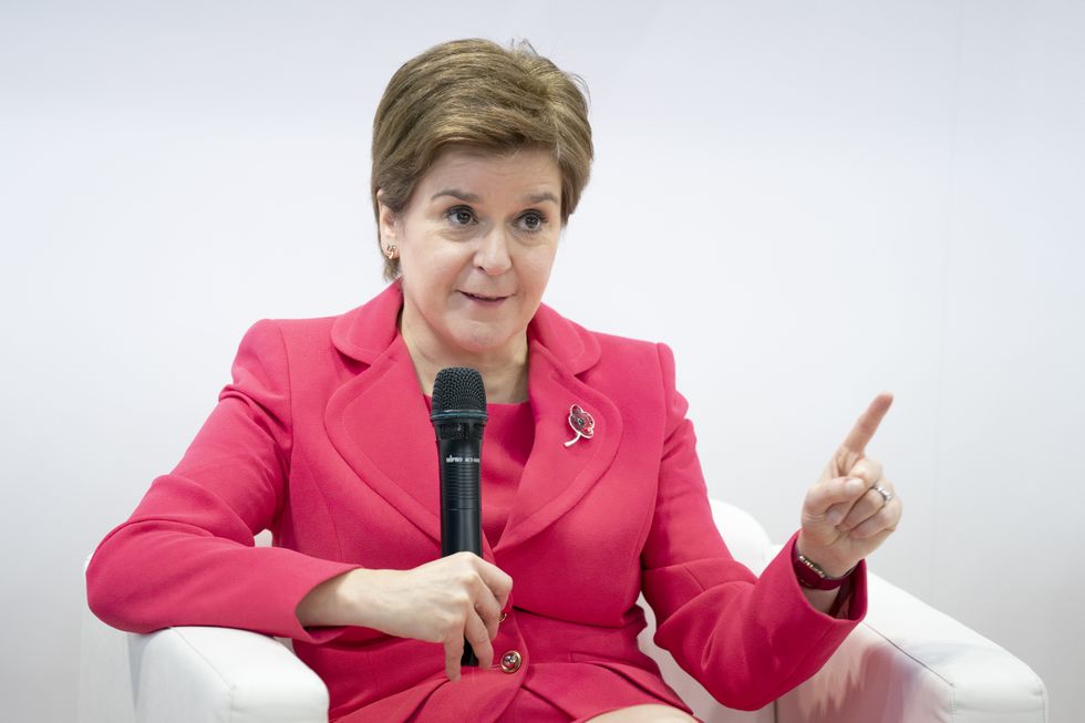 First Minister Nicola Sturgeon speaks during an event at the WWF stand in the Delegates Pavilion during the Cop26 summit at the Scottish Event Campus (SEC) in Glasgow.