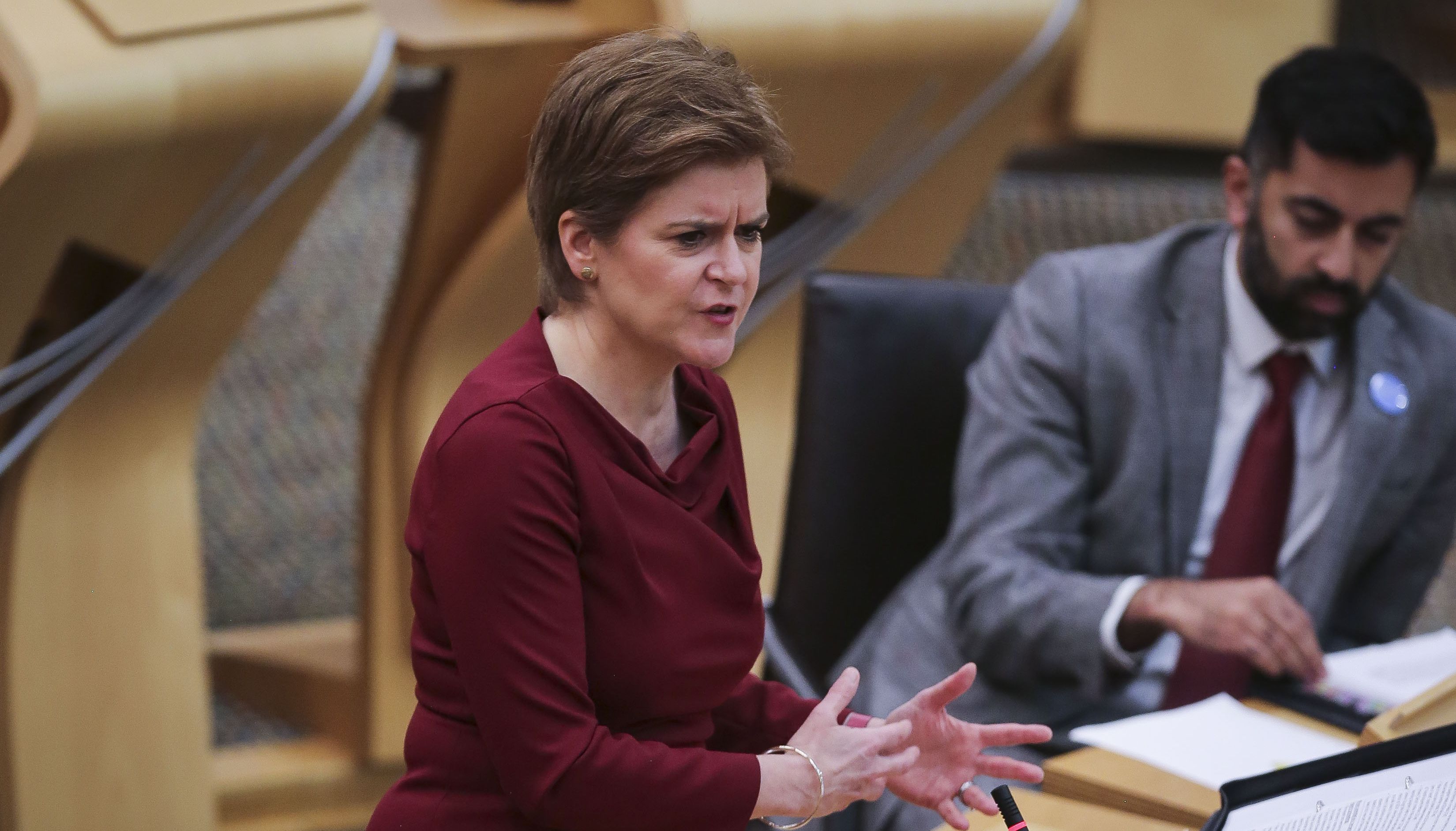 First Minster Nicola Sturgeon during First Minster's Questions in the debating chamber of the Scottish Parliament in Edinburgh. Picture date: Thursday October 7, 2021.