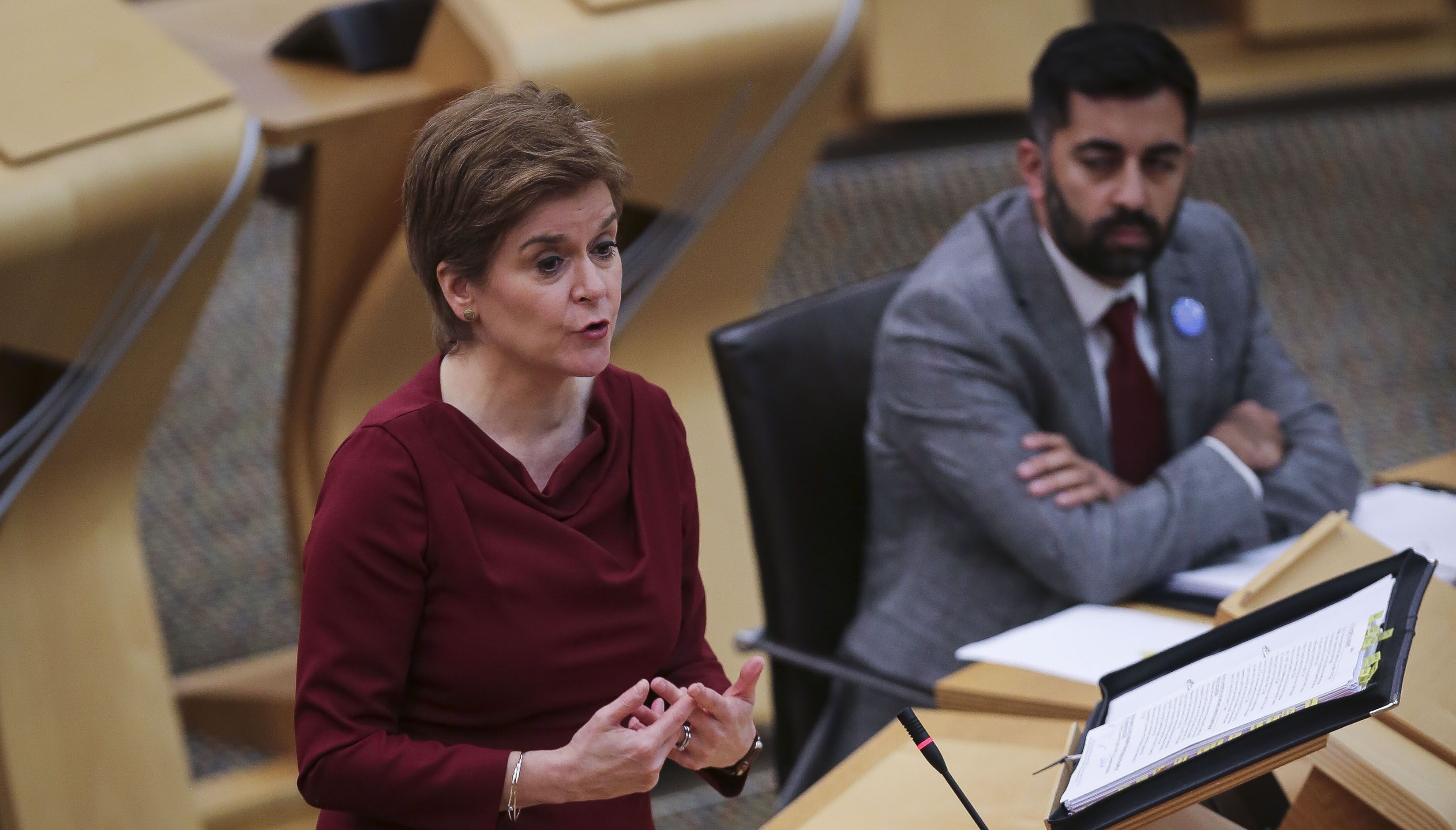 First Minster Nicola Sturgeon during First Minster's Questions in the debating chamber of the Scottish Parliament in Edinburgh.