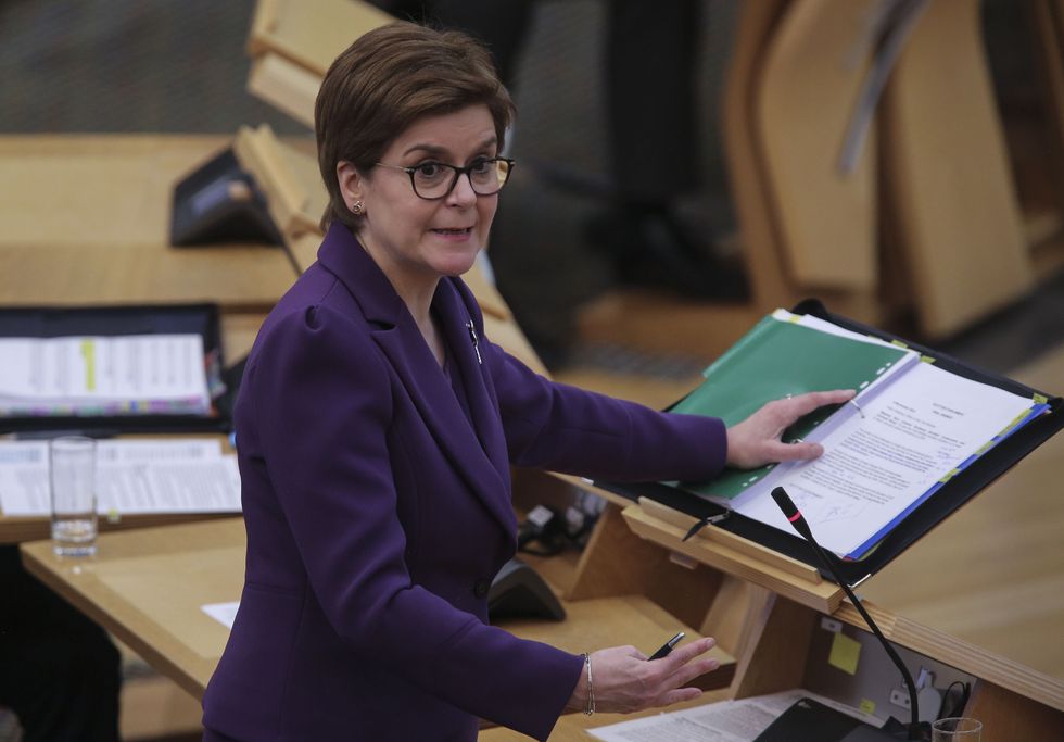 First Minster Nicola Sturgeon during First Minster's Questions in the debating chamber of the Scottish Parliament in Edinburgh.