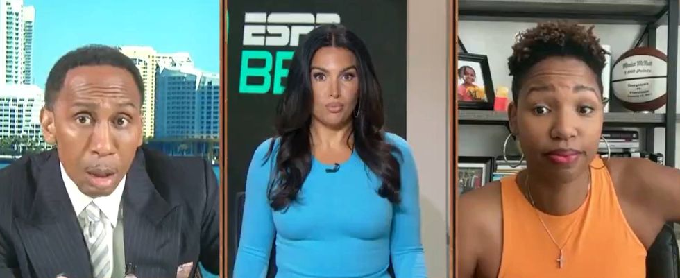 First Take host Molly Qerim struggled to interject