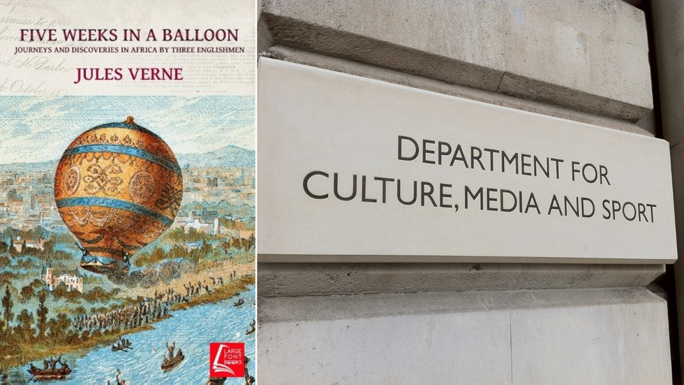 Five Weeks in a Balloon cover/DCMS sign