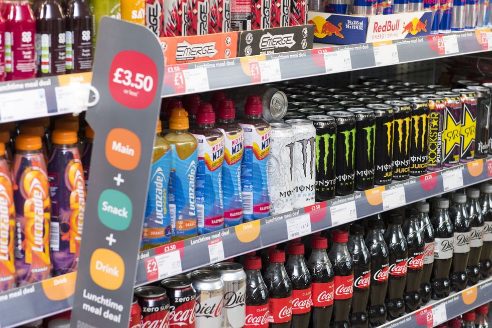 Fizzy, sugary drinks on a supermarket shelf on April 27, 2017 in Cardiff, United Kingdom