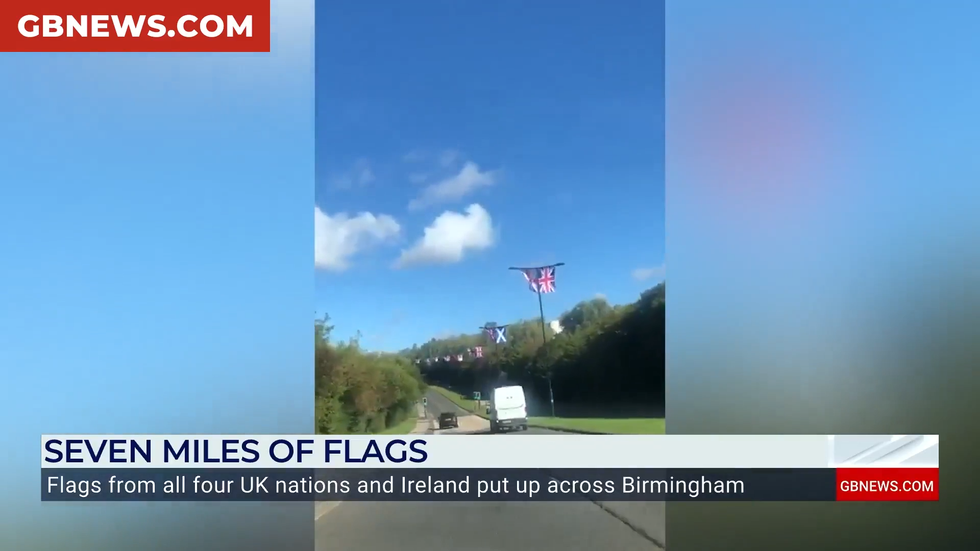 Flags from all four UK nations on Birmingham road
