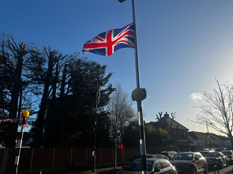 Flags hanging on Harefield street