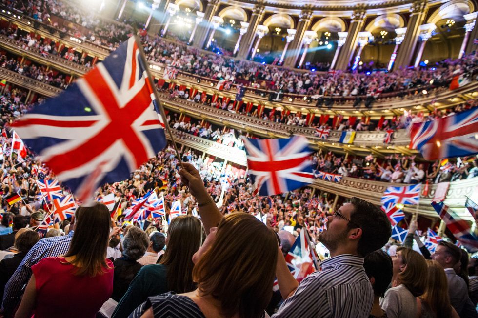 FLags waving at the Last Night of the Proms at the Royal Albert Hall
