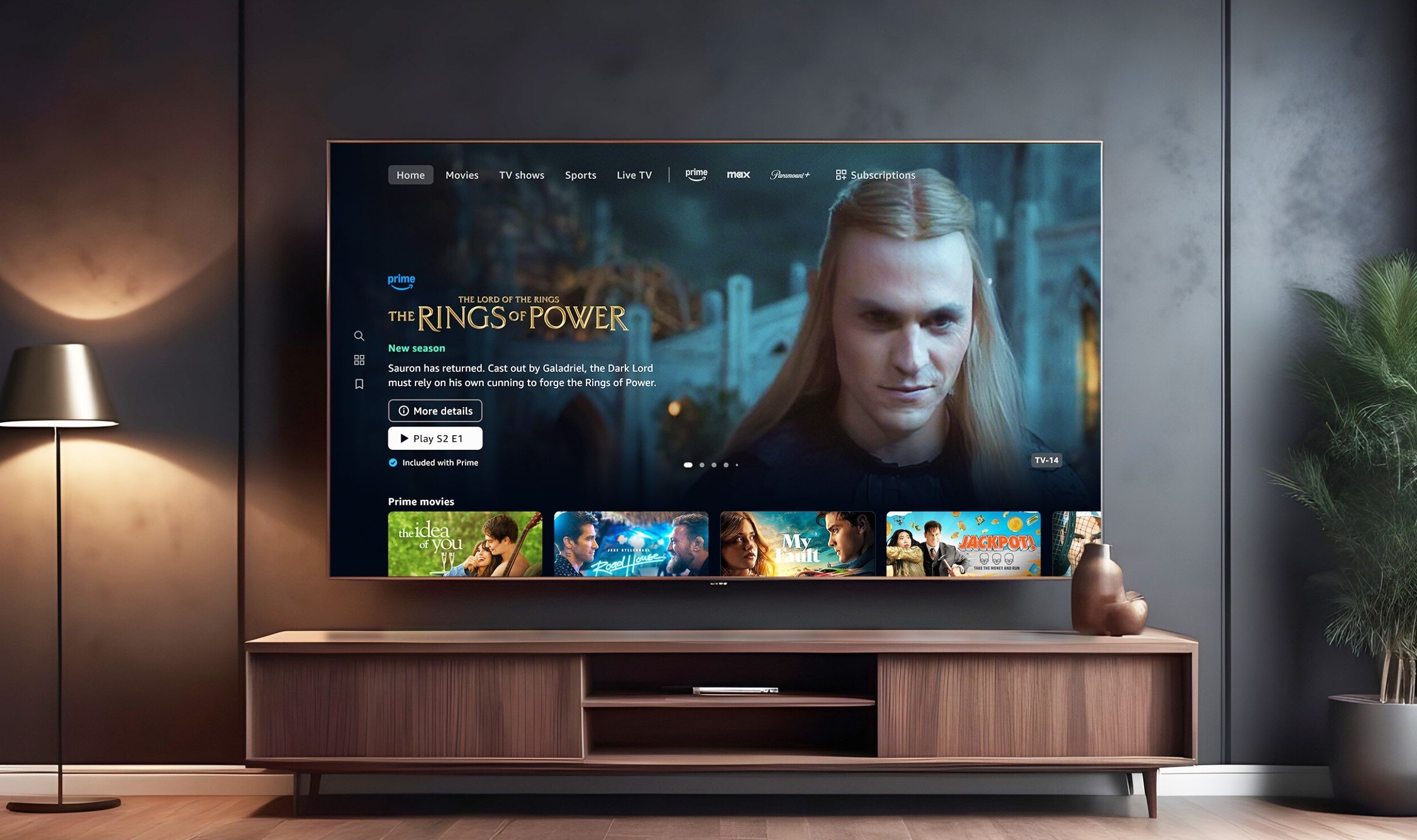 flatscreen television on a media unit showing off the simplified new prime video look