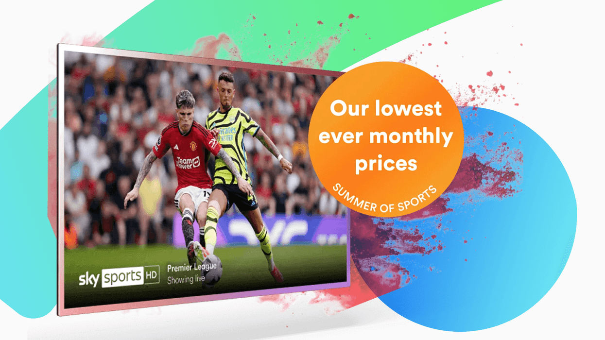 flatscreen television pictured with Sky Sports HD on-screen with a notice advertising the Lowest Monthly Prices