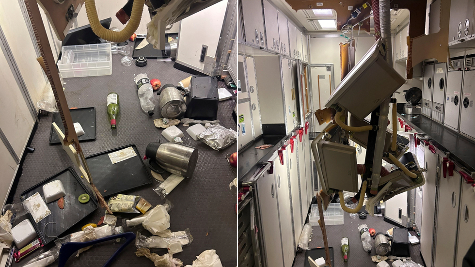 Flight interior damage and mess