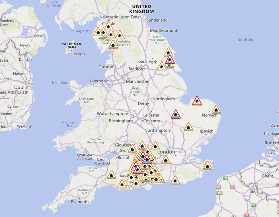 Flood alerts and warnings have been issued across England