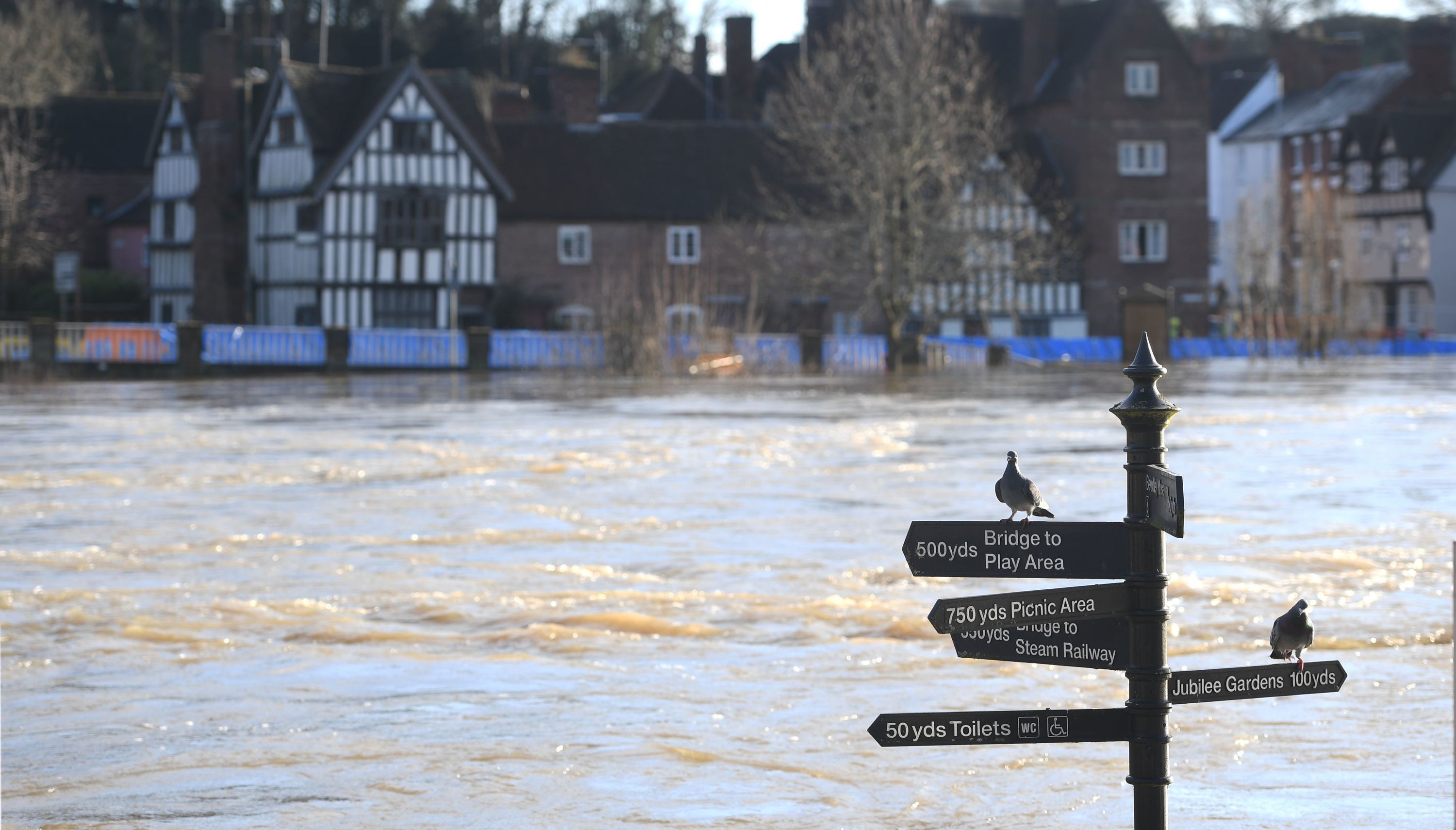 Flood defences in Bewdley, Worcestershire, as the River Severn remained high last month.