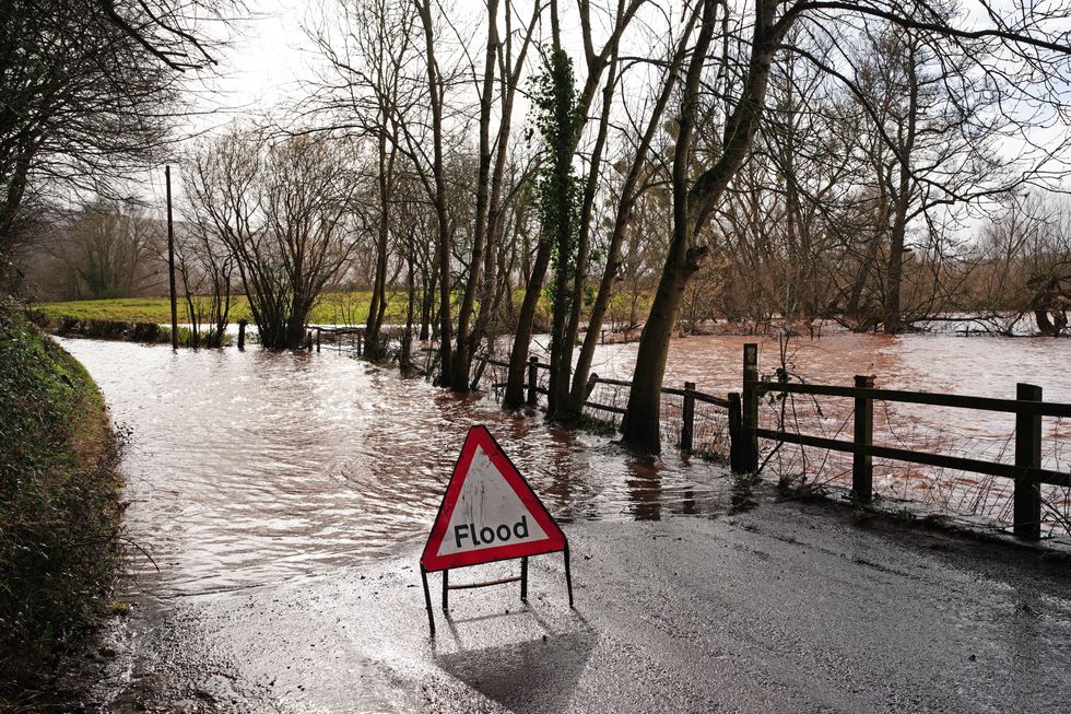 Flooded roads and fields in Llantrisant, near Usk in Monmouthshire, during high winds and wet weather. Britons have been warned to brace for strengthening winds and lashing rain as Storm Franklin moved in overnight, just days after Storm Eunice destroyed buildings and left 1.4 million homes without power. Picture date: Monday February 21, 2022.