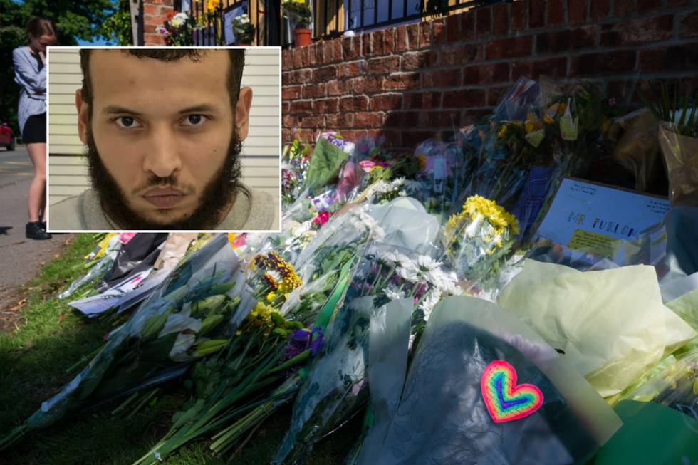 Floral tribute with inset of Khairi Saadallah