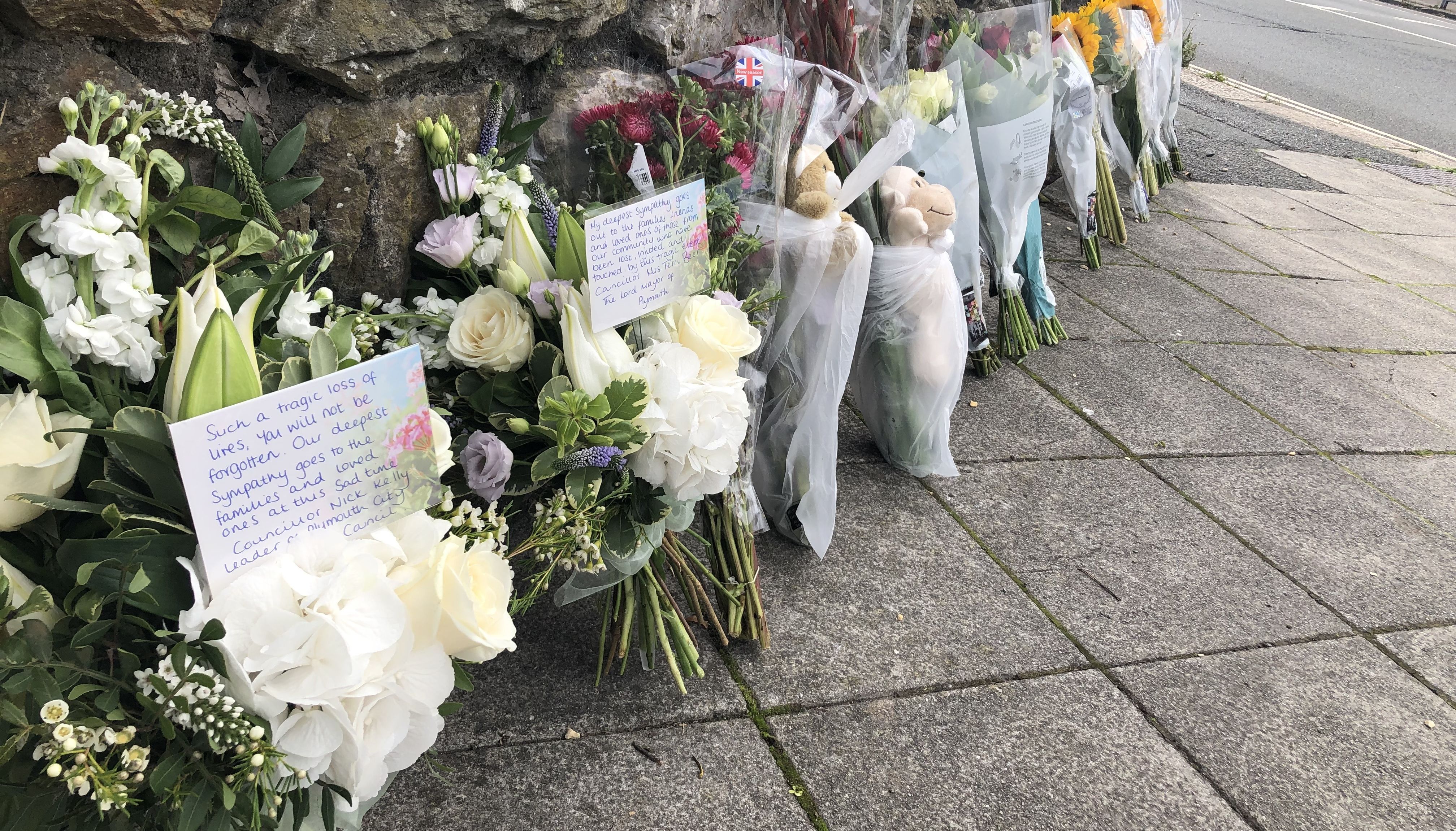 Floral tributes and soft toy tributes left near Biddick Drive in the Keyham area of Plymouth where six people, including the offender, died of gunshot wounds in a firearms incident Thursday evening.