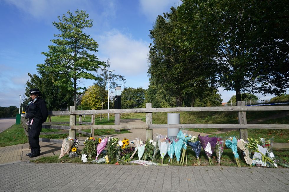 Floral tributes at Cator Park in Kidbrooke, south London, near to the scene where the body of Sabina Nessa was found.