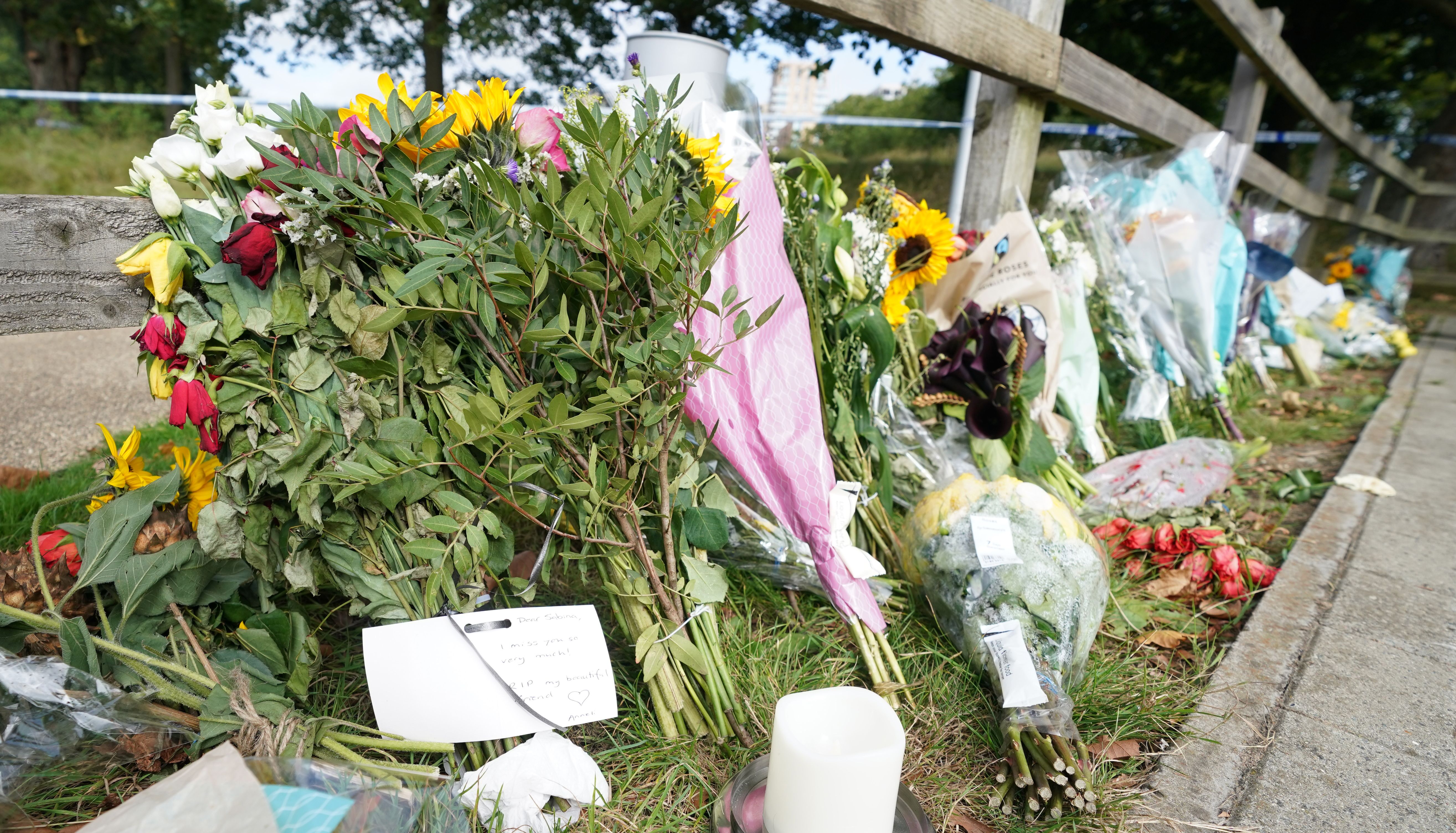 Floral tributes at Cator Park in Kidbrooke, south London, near to the scene where the body of Sabina Nessa was found.